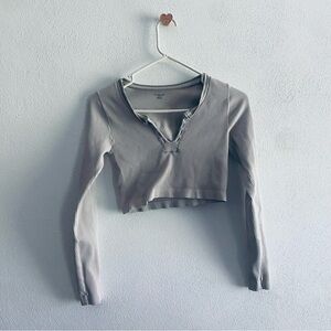 Urban Outfitters Out From Under Gray Long Sleeve Ribbed Cropped Top